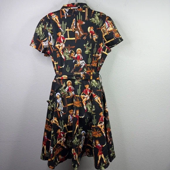 Danielle Amelie Dress XL Black Western Cowgirl Rockabilly Novelty Pinup Cactus - Picture 2 of 14